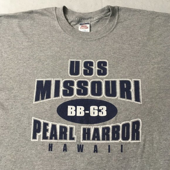 #92 Jerzees USS Missouri BB-63 Pearl Harbor Hawaii T-Shirt Men L Round Neck Gray - Picture 7 of 7